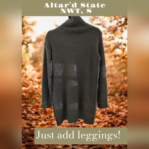 Cozy Fall Sweater! NWT Altar'd State Olive Green Oversized Turtleneck Sweater, S - Picture 5 of 9